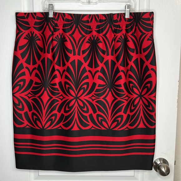 Cato Dresses & Skirts - CATO | Black and Red Abstract and Stripe Design Pencil Style Skirt | Size 22/24